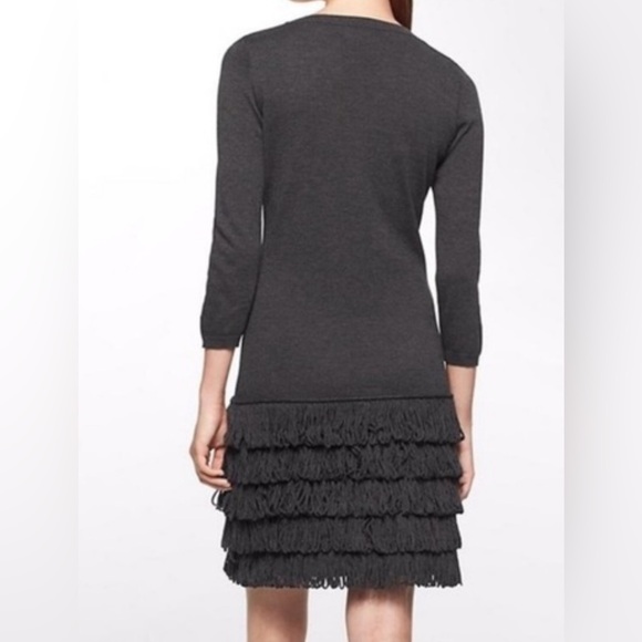 Womens Calvin Klein Lightweight Gray Sweater Dress with fringe size: L - Picture 2 of 5